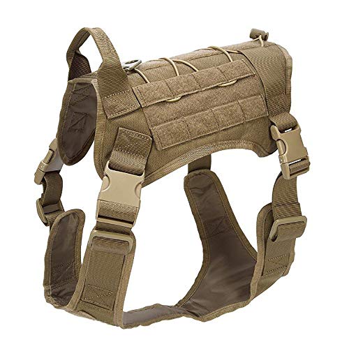 Taktisches Hundegeschirr, K9 Working Dog Weste, kein ziehbares verstellbares Haustiergeschirr mit Frontclip und Griff für mittelgroße Hunde Training Hunting-TAN-XL von TopTie