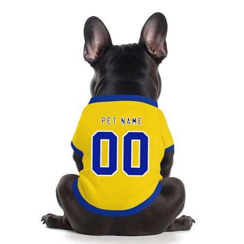 Benutzerdefinierte Hund Soccer Shirt Personalisierte Druck Name Nummer Logo T-Shirts Atmungsaktiv Haustier Weste Kleidung Security Schweißhemd Shirts für Haustiere Hunde Katzen,Yellow von Topassion