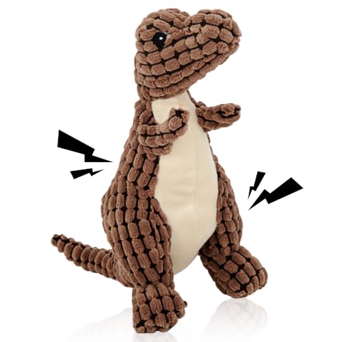 Topbashgo Bissfester Robuster Dino, Hundespielzeug Unzerstörbar, quietschendes Hundespielzeug, Kauspielzeug für mittlere und große Hunde zum Spielen (braun, 20cm) von Topbashgo