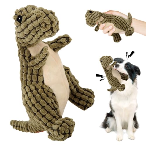 Topbashgo Bissfester Robuster Dino, Hundespielzeug Unzerstörbar, quietschendes Hundespielzeug, Kauspielzeug für mittlere und große Hunde zum Spielen (grün, 30cm) von Topbashgo