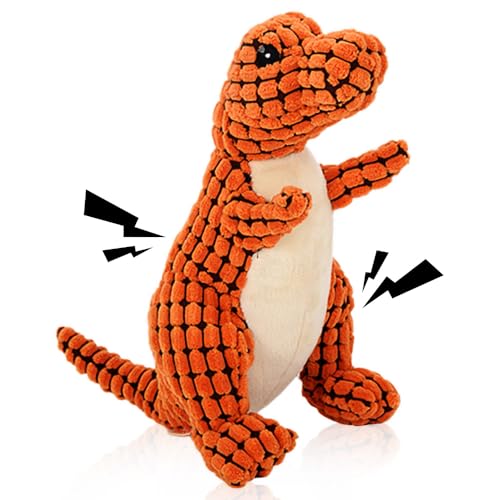 Topbashgo Bissfester Robuster Dino, Hundespielzeug Unzerstörbar, quietschendes Hundespielzeug, Kauspielzeug für mittlere und große Hunde zum Spielen (orange, 20cm) von Topbashgo