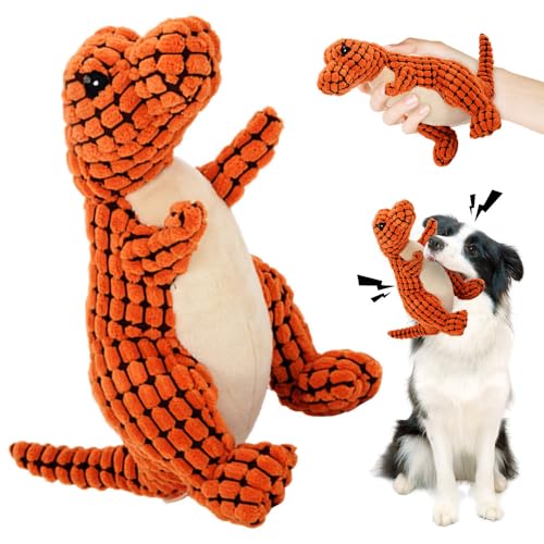 Topbashgo Bissfester Robuster Dino, Hundespielzeug Unzerstörbar, quietschendes Hundespielzeug, Kauspielzeug für mittlere und große Hunde zum Spielen (orange, 30cm) von Topbashgo