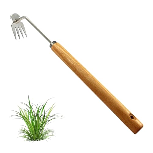 Topbashgo Gartenarbeit Hand Unkrautstecher, Unkraut Entferner Gerät, Garten-Handjätgerät mit Griff, Multifunktionales Unkrautjätgerät (Langer Holzgriff) von Topbashgo