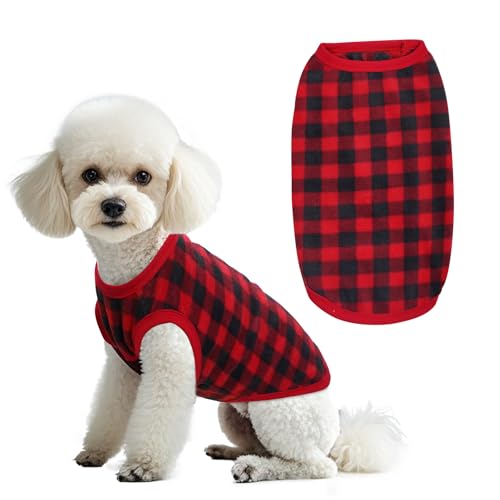 Topbuti Hunde-Fleecepullover für kleine Hunde, Weihnachten, Büffelkariert, Haustierkleidung, warm, weich, Winterkleidung, Haustierpullover für kleine Katzen, Welpen, Größe M, kariert von Topbuti