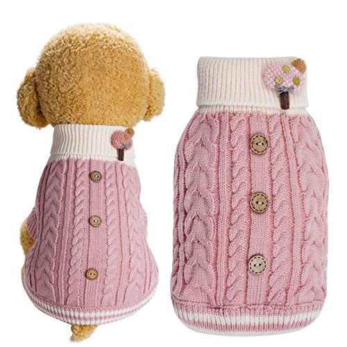 Topbuti Hundepullover Rollkragen Strickwaren Hundepullover Pullover Hund Wintermantel Warme Haustierkleidung Welpen Urlaub Kleidung Knöpfe Strickoutfits für kleine Katzen Hunde Kaltes Wetter (Medium) von Topbuti