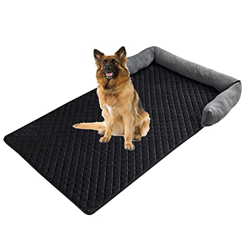 Hundebett Sofa Matte - weicher Samt rutschfest waschbar Haustier Katze Hundebett Sofa-Kissen-Pad mit Kissen für Möbel Protrctor, perfekt für große mittlere kleine Hunde Katzen (75x120cm, Grey Black) von TOPCHANCES