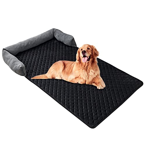 Hundebett Sofa Matte - weicher Samt rutschfest waschbar Haustier Katze Hundebett Sofa-Kissen-Pad mit Kissen für Möbel Protrctor, perfekt für große mittlere kleine Hunde Katzen (90x120cm, Grey Black) von TOPCHANCES