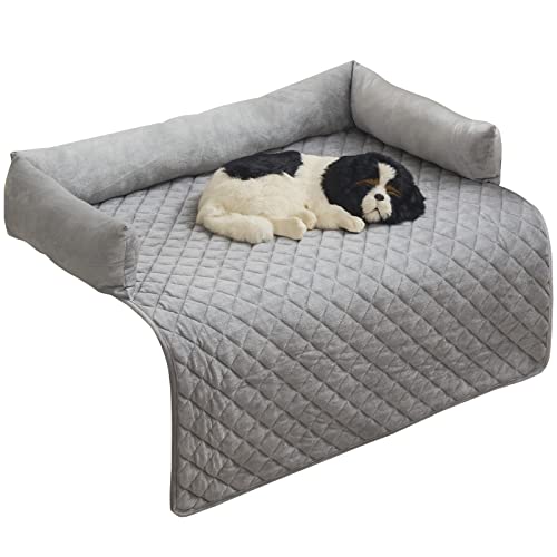 Hundebett Sofa Matte - weicher Samt rutschfest waschbar Haustier Katze Hundebett Sofa-Kissen-Pad mit Kissen für Möbel Protrctor, perfekt für große mittlere kleine Hunde Katzen (90x90cm, Light Grey) von TOPCHANCES