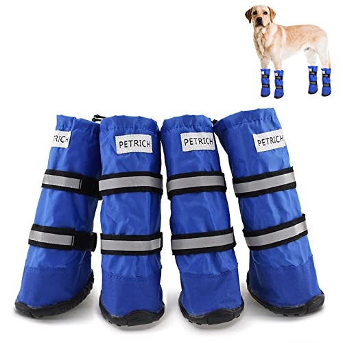 Topchances Hundestiefel, wasserdichte Schuhe für Hunde mit reflektierendem Riemen, robuste rutschfeste Sohle für kleine, mittelgroße und große Hunde, Outdoor, 4 Stück (L, blau) von TOPCHANCES