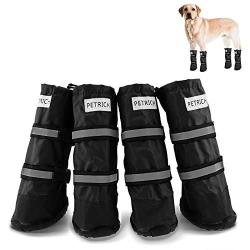 Topchances Hundestiefel, wasserdichte Schuhe für Hunde mit reflektierendem Riemen, robuste rutschfeste Sohle für kleine, mittelgroße und große Hunde, Outdoor, 4 Stück (XS, schwarz) von TOPCHANCES