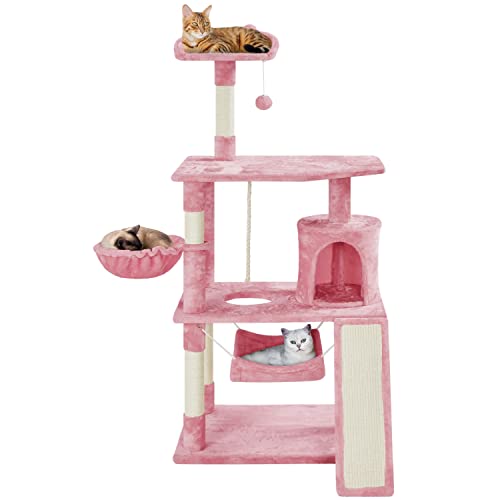 Topeakmart Katzenturm für Indoor-Katzen, 161,3 cm, Katzenmöbel mit Kratzbäumen als Kätzchen-Aktivitätszentrum, Rosa von Topeakmart