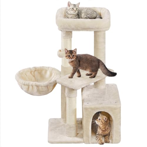 Topeakmart Mehrstufiger Kratzbaum für Katzen, Katzenhäuser und Höhlen mit Höhle und Nest und Plattform und Korb für Indoor-Katzen und Kätzchen, zum Spielen und Ausruhen als Aktivitätszentrum, 83,8 cm von Topeakmart