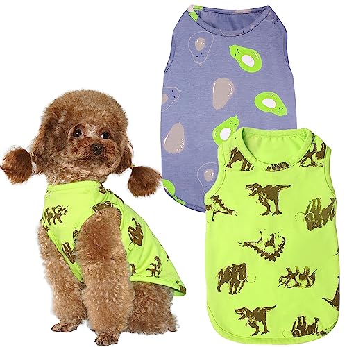 Topkins 2er-Pack Baumwoll-Hunde-Shirt, schnell trocknend, Sommer-Hundekleidung für kleine Hunde, Jungen, Mädchen, leichte Kühlweste, Welpen-Tank-Top, Haustier-Katzen-Outfit, Grün, Lila, Größe XS von Topkins