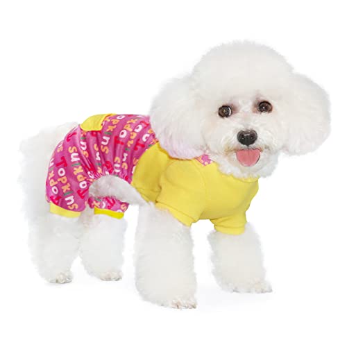 Topkins Hunde-Overall, niedlicher Hunde-Strampler, weich und leicht, Outdoor-Hunde-Einteiler, stilvolle Hunde-Overall, Haustier-Pyjama für kleine mittelgroße Hunde, Frühling (Gelb Rosa, XL) von Topkins