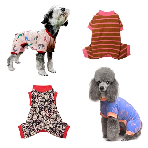 Topkins Hundekleidung, Hunde-Pyjama für kleine und mittelgroße Hunde, atmungsaktiver Katzen-Pyjama, leichtes Haustier-Shirt, weiches Hundekostüm, Größe L, 4 Stück von Topkins