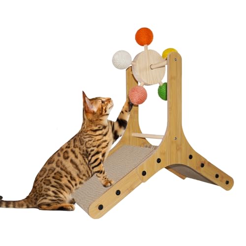 Topkins Katzenkratzbaum, interaktives Katzenspielzeug mit zwei Katzenkratzern, Riesenrad-Spielzeug mit fünf farbigen Sisalbällen, Holz-Drehteller-Spielzeug von Topkins