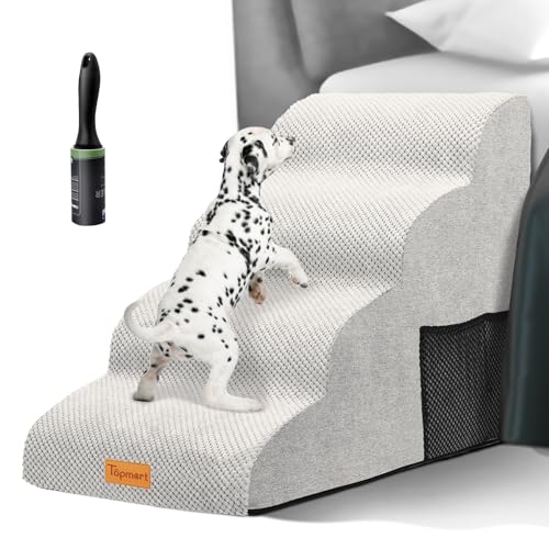 Topmart Hundetreppe aus hochdichtem Schaumstoff, 4 Ebenen, extra breit, tief, rutschfeste Haustiertreppe, Hunderampe für Bett, weiche Schaumstoff-Hundeleiter, am besten für ältere Hunde, verletzt, von Topmart