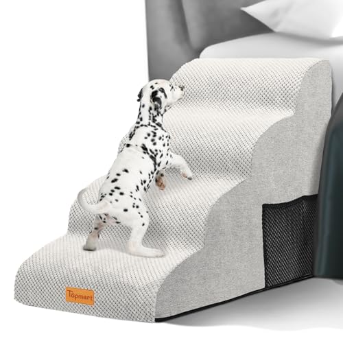 Topmart Hundetreppe aus hochdichtem Schaumstoff, 4 Ebenen, extra breit, tief, rutschfeste Haustiertreppe, Hunderampe für Bett, weiche Schaumstoff-Hundeleiter, am besten für ältere Hunde, verletzt, von Topmart