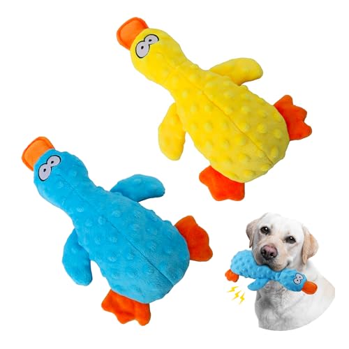 Topnique Quietschspielzeug Ente für Hunde, 2 Packungen, langlebiges Plüschspielzeug für große Hunde, interaktives Spielen, robust, weich und knisternd, ideal für kleine bis große Hunde (Blau & Gelb) von Topnique