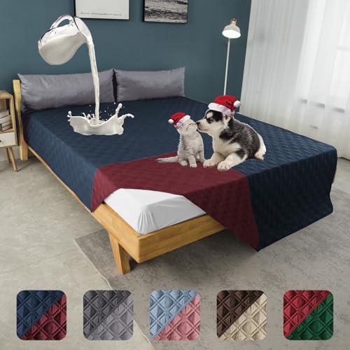 Topthumbs Hundebett-Bezug, 100 % wasserdicht, wendbar, Wickelunterlage, wiederverwendbar, Campingmatte für Kinder/Haustier/Hund/Katze, waschbar, geometrische Stickerei, Patchwork, Marineblau + von Topthumbs