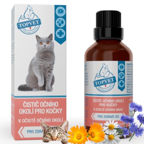 Topvet | Augenreiniger für Katzen | Zur Reinigung der Augenpartie | natürliche Pflege | mit Borsäure, Augentrost, Kornblume, Echte Kamille, Ringelblume | 50ml von Topvet