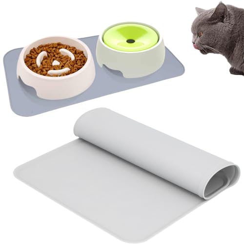 Topyond Silikon-Tischset, Silikon Platzsets für Kinder,Auslaufsichere Futternapfmatte Für Haustiere, 30x48cm,Wasserdicht Und Rutschfestes, Futterunterlage Für Haustiere, Für Hunde Und Katzen(Grau) von Topyond