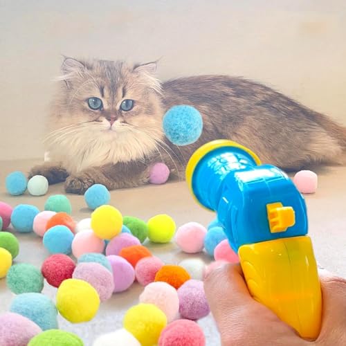 Tosean Katzenspielzeug, Katzenspielzeug Ball mit Plüschballwerfer, Plush Ball Interactive für Katzen und Kätzchen, Spielzeug für Indoor Haustier Katzen Hunde (50 Bälle) von Tosean