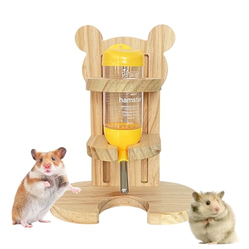 Meerschweinchen-Wasserflaschenständer, Meerschweinchen-Wasserflaschenhalter, Tropffreier automatischer Spenderhalter für Haustiere, Bär Cartoon Hamster Wasserflaschenständer aus Holz, verstellbarer Fl von Toseky