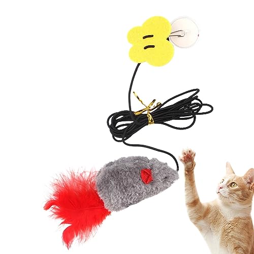 Toseky Katzentür-Spielzeugschnur,Tür-Katzenspielzeug mit lauter Maus und Feder für Kätzchenspielzeug | Schaukelspielzeug, interaktives Katzenspielzeug mit Feder und einziehbarer Schnur mit Stimmmaus von Toseky