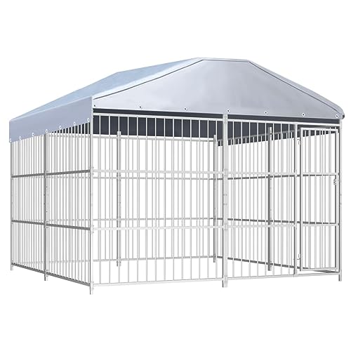 Hundehütte für den Außenbereich, aus Metall, mit Dach für Hunde, 300 x 300 x 200 cm von Toshilian