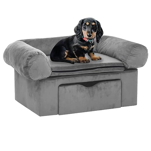 Toshilian Hundesofa, Hundebett, Hundebett, Hundesofa mit Schublade, grau, 75 x 50 x 38 cm, Plüsch von Toshilian