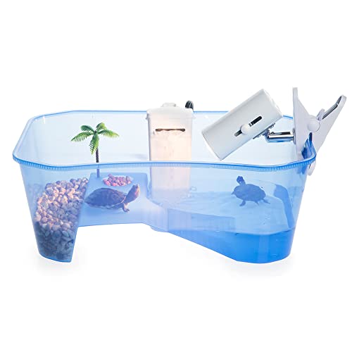 Schildkrötenbecken Reptilien Starter Kit Terrarium inkl. Zubehör mit UV Wärmelampe + Wasserfilter + Felsen + Palme - Aquarium, Lebensraum für Terrapin Schildkröten, Reptilienterrarium von Total Turtle Tank