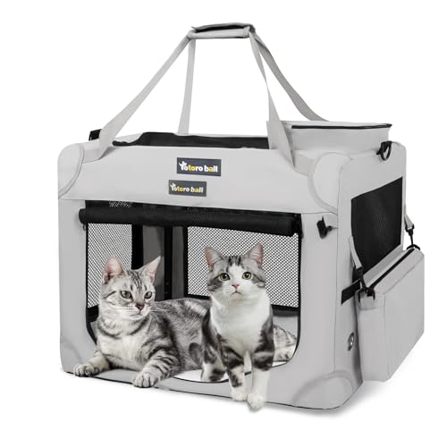 Totoro ball Extra große Katzentragetasche für 2 Katzen, drinnen und draußen, Auto-Reisetasche, tragbare Tasche mit Wasserflaschenschlitz, ideal für lange Reisen (grau, 61 cm L x 41,9 cm B x 41,9 cm H) von Totoro ball