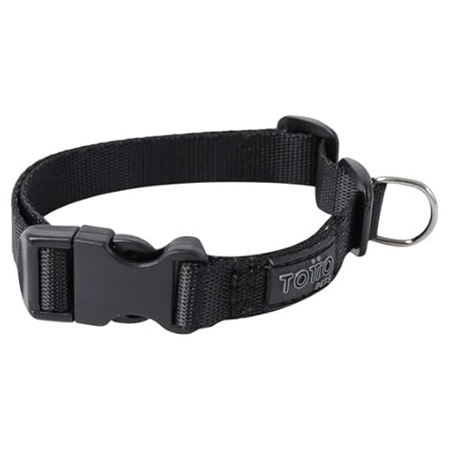 TOTTO - Halsband für kleine Hunde, Modell Mylu, Größe S, verstellbares Hundehalsband, robuste Beschläge, Sicherheitsblech, D-Ring für Leine, Schwarz von Totto