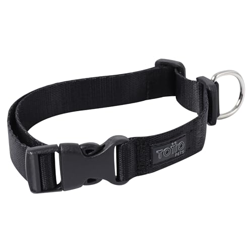 TOTTO - Halsband für mittelgroße Hunde, Modell Mylu, Größe M, verstellbares Hundehalsband, robuste Beschläge, Sicherheitsblech, D-Ring für Leine, Schwarz von Totto