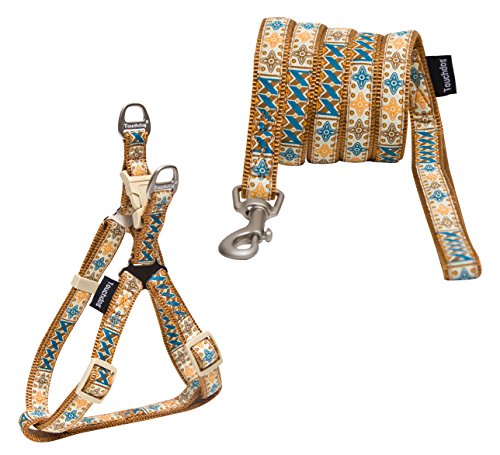 touchdog 'Caliber' Embroidered Designer Fashion Pet Dog Leash and Harness Combination, Small, Brown von Touchdog