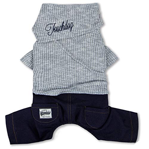 Touchdog Vogue Neck-Wrap Pullover und Denim-Hose, Outfit, XS, Grau von Touchdog