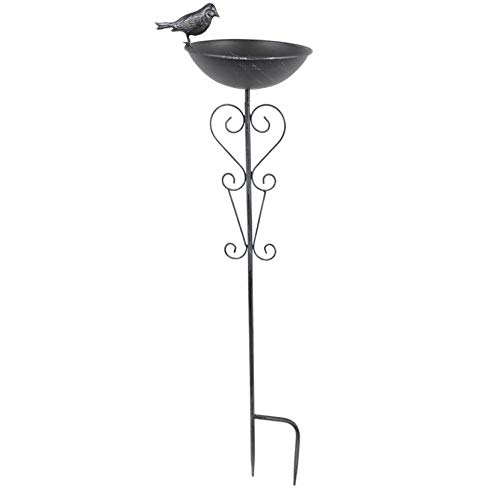 Toulifly Vogeltränke 82cm Metall Gartenstecker Vintage Look Deko mit abschraubbarer Tränke und integriertem Erdspieß für Vögel von Toulifly