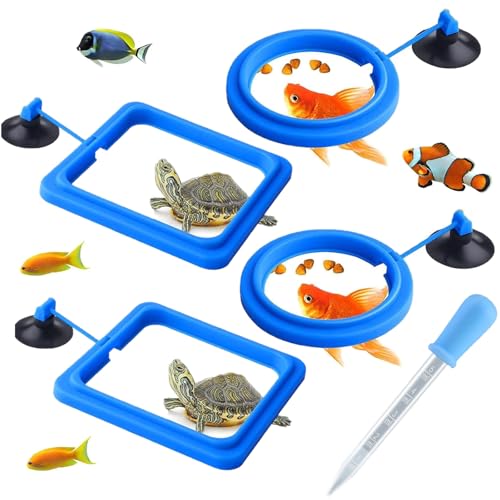 Fischfutterring, Futter Futterspender Kreis, Fisch Futterring Teich, 5 Set Fischfutterspender, Schwimmender Futterring für Guppy, Bettas, Goldfisch und Schildkröte, Round und Square (Blau) von Toulifly