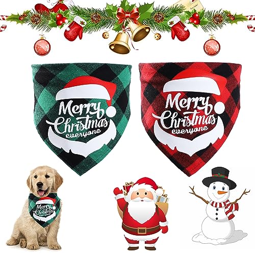 Halstuch Hund,2Pcs Einstellbare Dreieck Hundehalstuch,Hundehalstuch Weihnachten,Weihnachten Haustier Schal,Klassisches Kariertes Hundehalstuch,Hundekostüm Weihnachten für kleine mittlere große Hunde von Toulifly