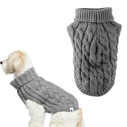 Hundepullover, Winter Warmer Hundepullover Kleine Hunde Rollkragen Strickpullover Haustier Pullove Weich Hundepulli Hundekostüm Hundebekleidung für Kleine Mittelgroße Hunde und Katzen(Grau) von Toulifly