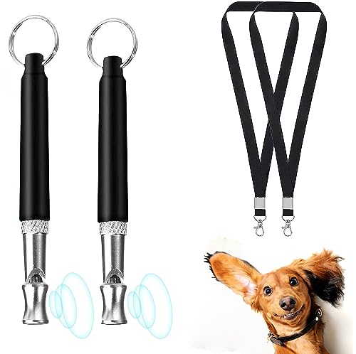 Toulifly Hundepfeifen Rückruf, Profi-Hundepfeife, Dog Whistles, Ultraschall Pfeife Schwarz Professionelle Hochfrequenz Einstellbare für Training Stoppen des Bellens mit Umhängeband Lanyard 2 Stücke von Toulifly