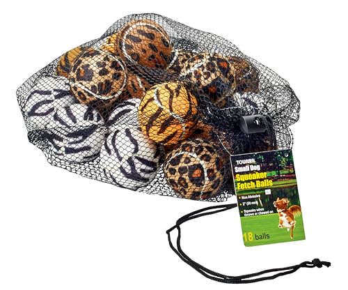 Unique Sports Mini-Tennis-Apportierbälle für kleine Hunde, Tierdruck, Quietschball, Hundespielzeug, 18 Stück von Tourna