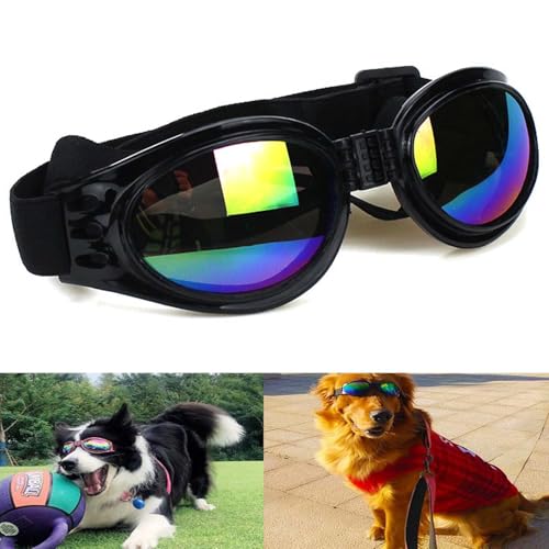 Hundebrille für kleine Rassen, Schneeschutz, Windschutz, Staubschutz mit verstellbarem Riemen, Schutz für Haustiere, Sonnenbrille mit verstellbaren Riemen für Fahren/Outdoor-Aktivitäten - Schwarz von Tovbmup