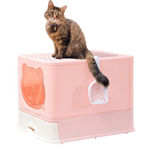 Katzenklo mit Deckel und Aktivkohlefilter, Hop in Katzenklo XXL mit, Katzentoilette geschlossen, geruchsfrei, Katzen Klo, Katzenklo mit Schublade, hohem Rand,inklusive Schaufel(Rosa) von TownTime