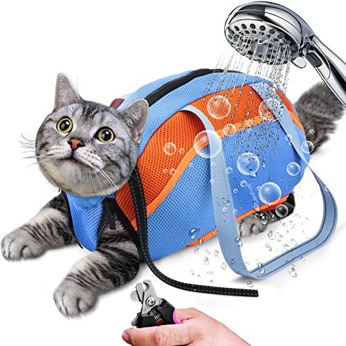 Towowl Fellpflegetasche für Katzen, verstellbare Katzen-Badetasche, kratzfest, beißfest, Polyester, weich, langlebig, Netzstoff, Katzen-Duschtasche für kleine, Nageltrimmen, Ohrenreinigung von FOXCUP