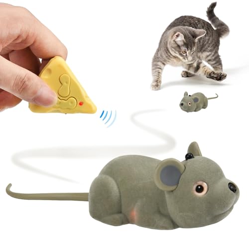 Towwoo Katzenspielzeug Elektrisch Spielmaus, Automatische Ferngesteuerte Maus mit Fernbedienung in Käseform und USB Kabel, Interaktives Katzen Spielzeug RC Ratte, Haustier Kinder Geschenk von Towwoo