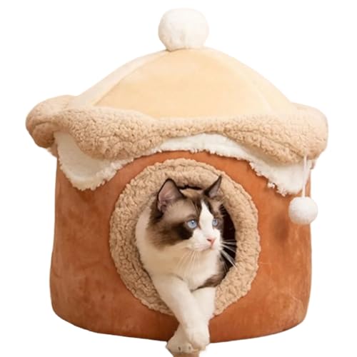 Toyauu Höhle für Katzen und Hunde, Warmes Winter-Tiefschlaf-Haustiernest, Geometrisches Eishaus, Lustiges Komfortnest für Kleine, Braune 40 X 40 cm, Langlebig von Toyauu