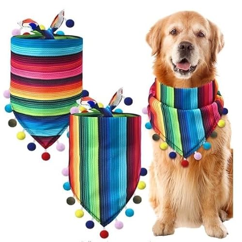 2 Stück Regenbogen Hund Bandana, Triangle Pet Regenbogen Streifen Mexiko Streifen Schal Schleife, Cinco De Mayo Fiesta Hund Party Kostüm, für Welpe kleiner Hund und mittlere Hund Katze Haustiere von Toyhood