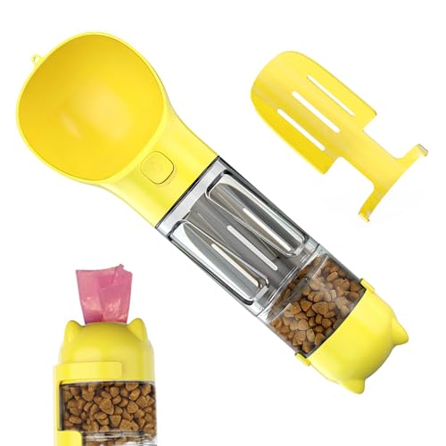 3 in 1 tragbare Hundewasserflasche, Outdoor-Trinkbecher für Hunde und Katzen, mit Futterbehälter und Kotschaufel, Kotbeutel, tragbare Hunde-Futterspender, Reise-Trinkflasche, 300 ml (Gelb, 300 ml) von Toyhood